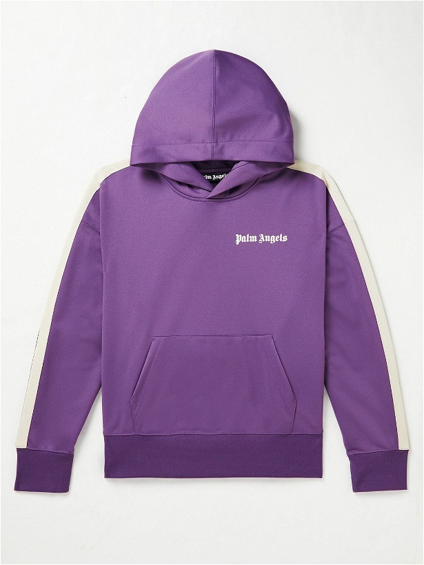 Photo: Palm Angels - Striped Logo-Print Jersey Hoodie - Purple