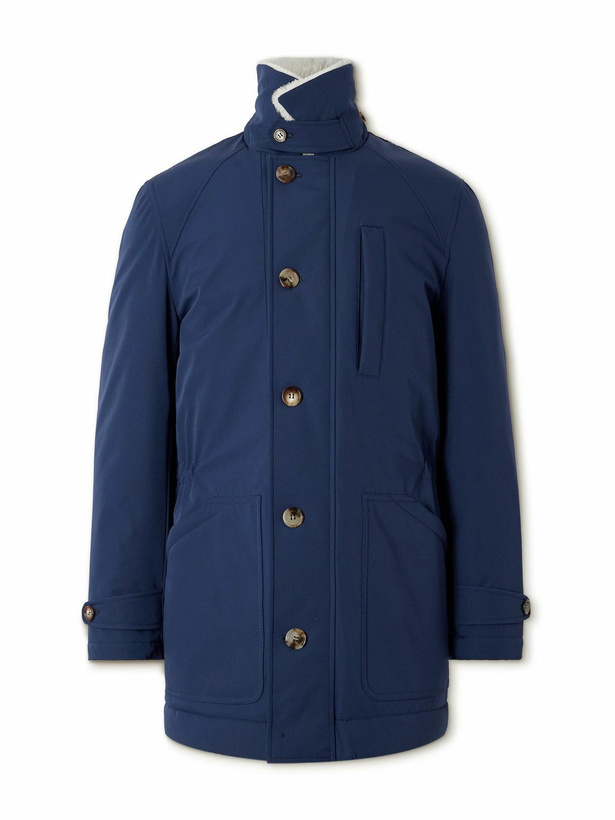 Photo: Brunello Cucinelli - Shearling-Trimmed Shell Parka - Blue