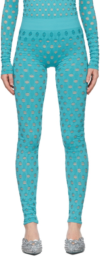 Photo: Maisie Wilen SSENSE Exclusive Blue Perforated Leggings