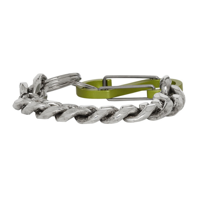 Martine Ali Silver and Green Color Cuban Bracelet Martine Ali