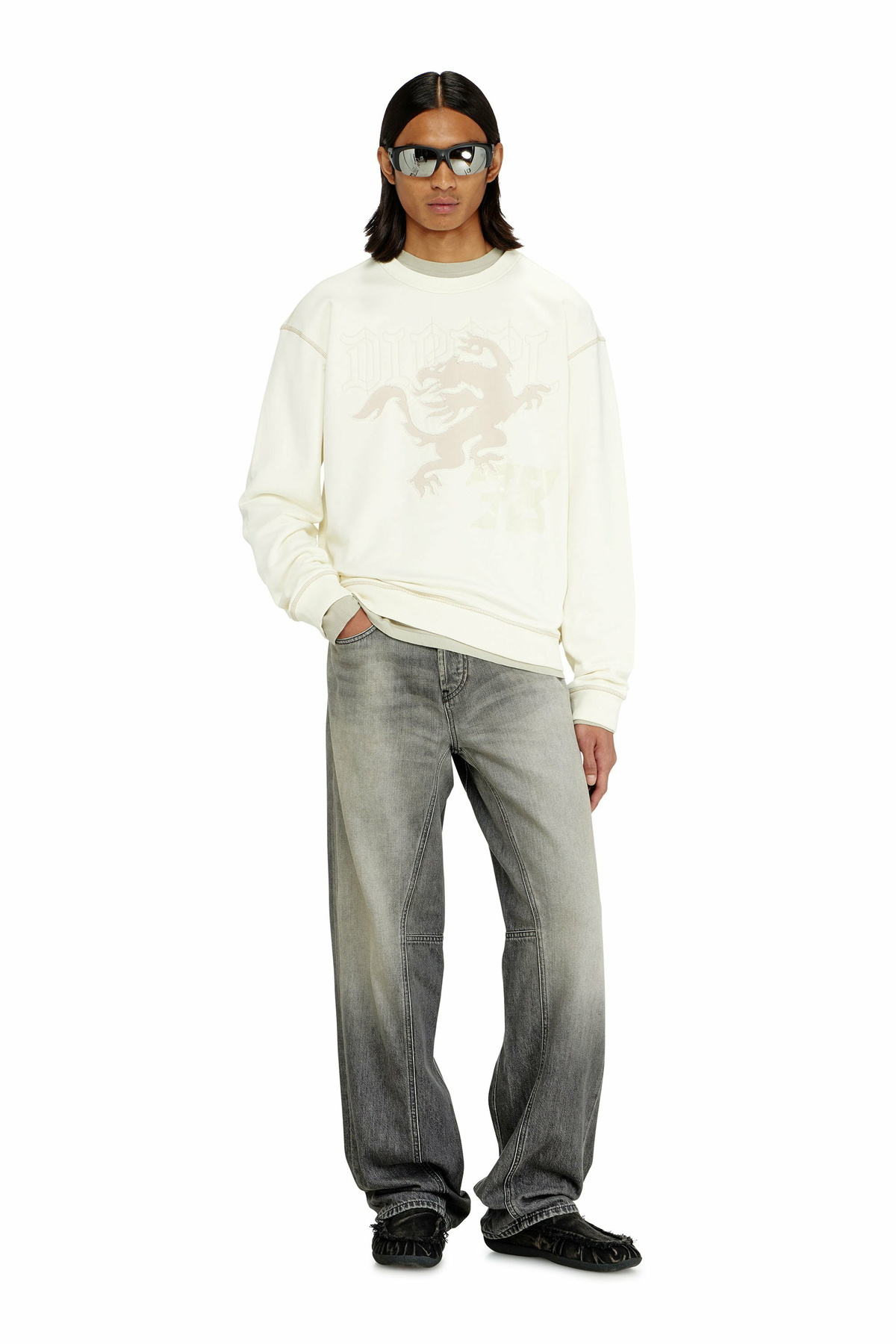 Diesel Sweatshirt with embroidery and print - Sweaters Mens in White