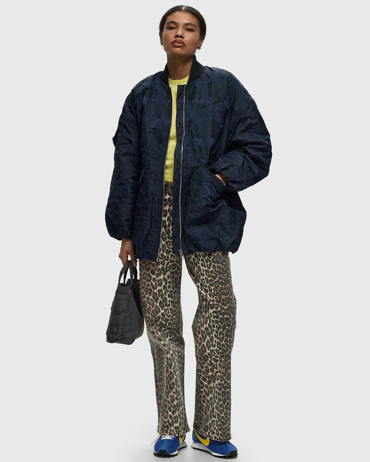 Ganni Botanical Jacquard Bomber Jacket Blue Bomber Jackets