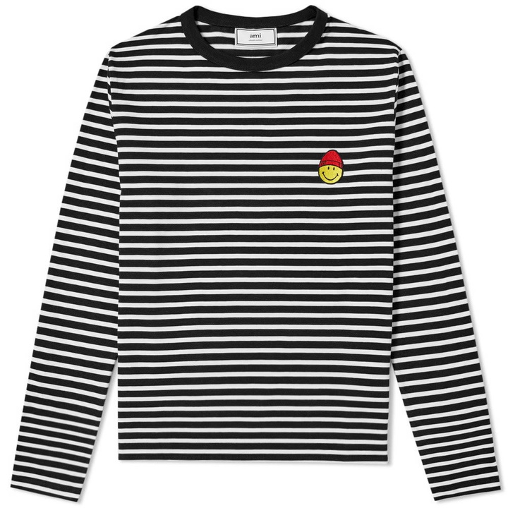 Photo: AMI Long Sleeve Smiley Stripe Tee Black & White