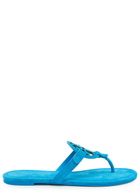 Tory Burch Miller Logo Suede Thong Sandals Blue