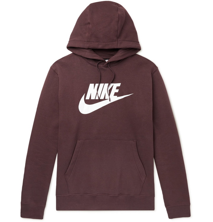 Photo: NIKE - Sportswear Club Logo-Print Fleece-Back Cotton-Blend Jersey Hoodie - Brown