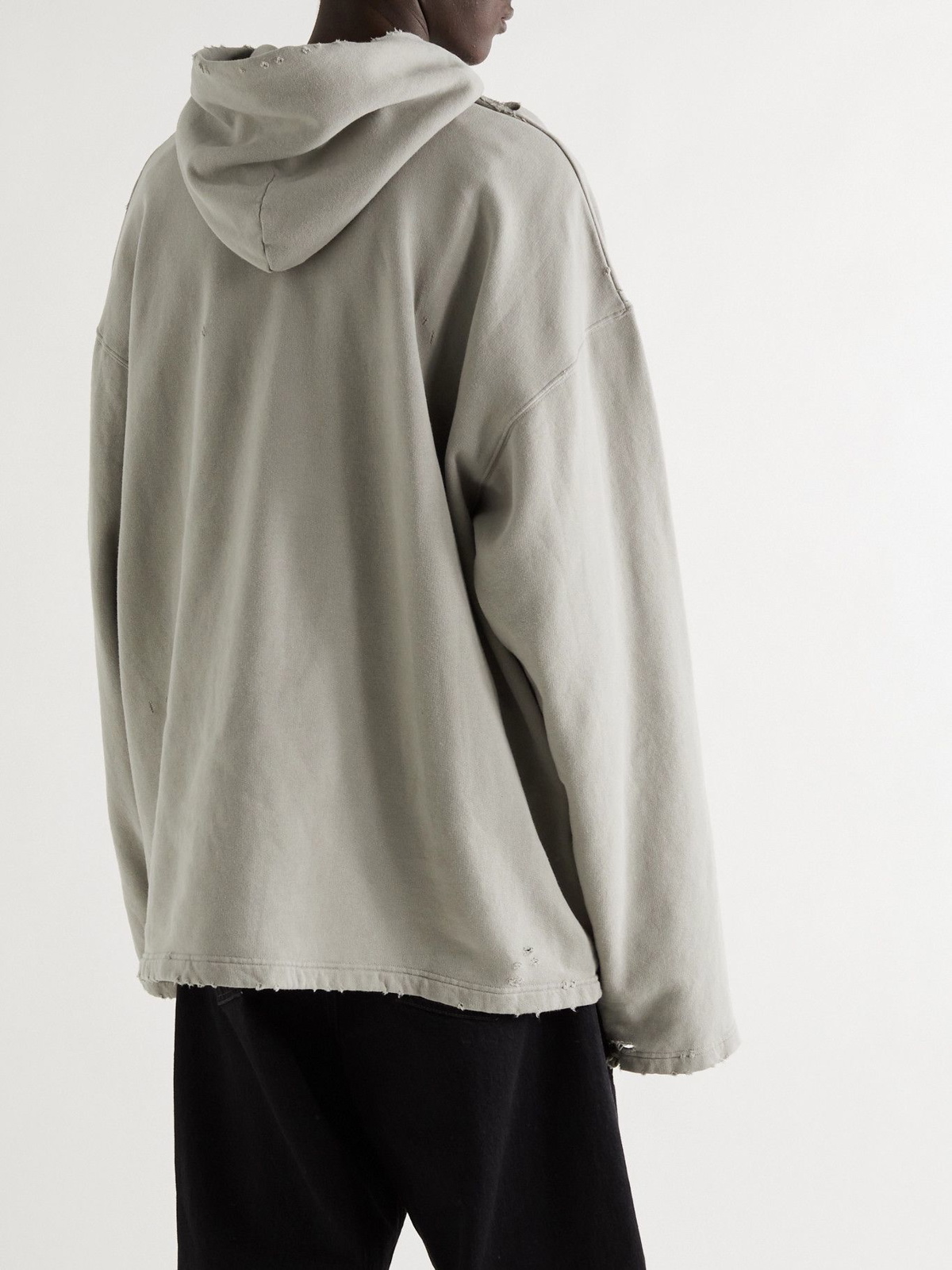 Oversized Distressed Logo-Print Cotton-Jersey Hoodie