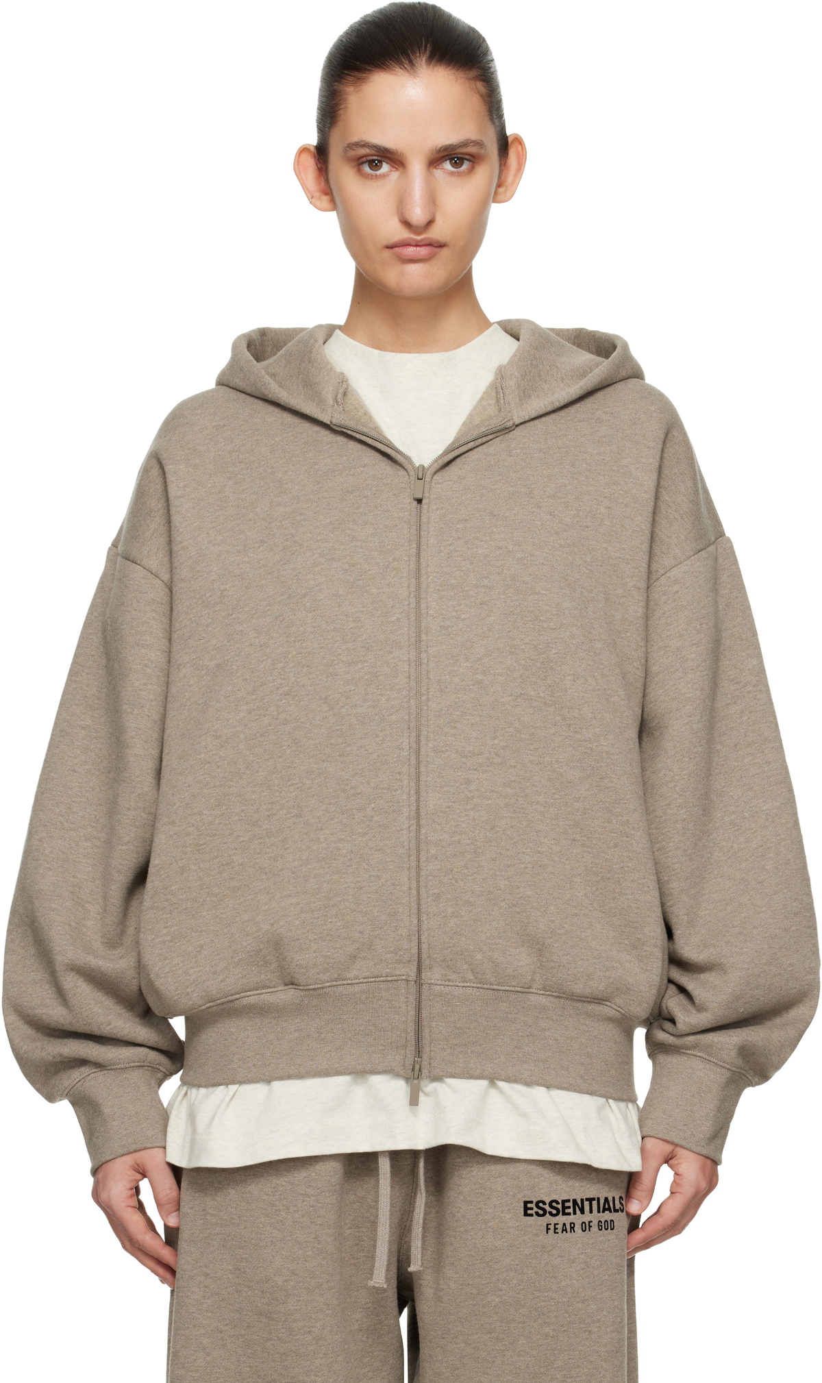 Fear of God ESSENTIALS Beige Classic Zip-Up Hoodie