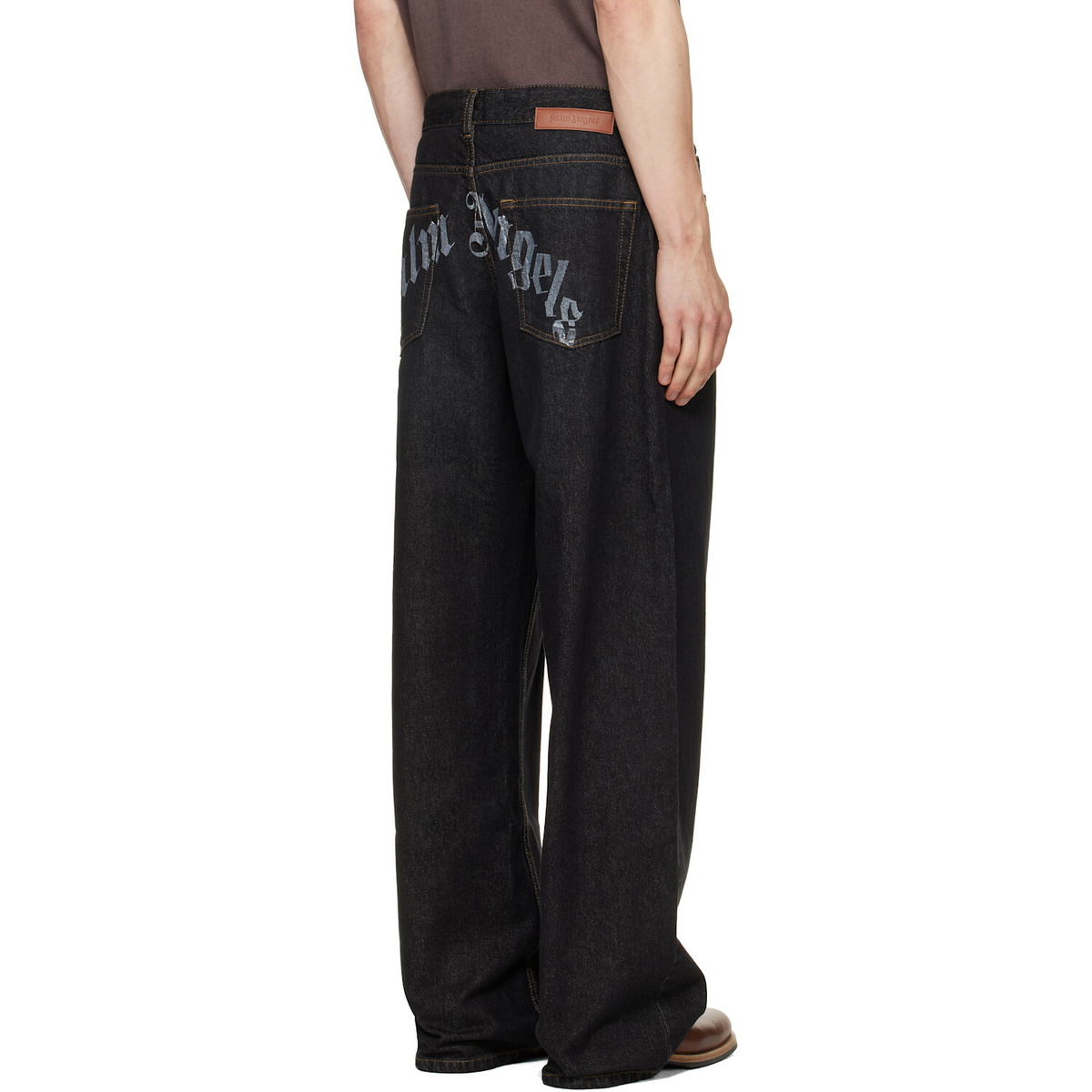 Palm Angels Black Curved Logo Loose Jeans