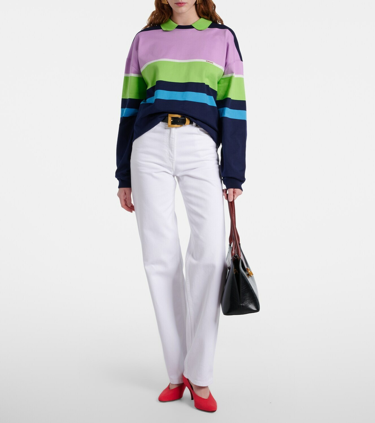 Versace Striped cotton jersey polo sweater