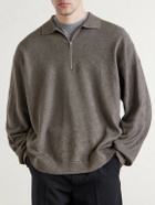 ATON - Linen and Cotton-Blend Half-Zip Polo Sweater - Gray