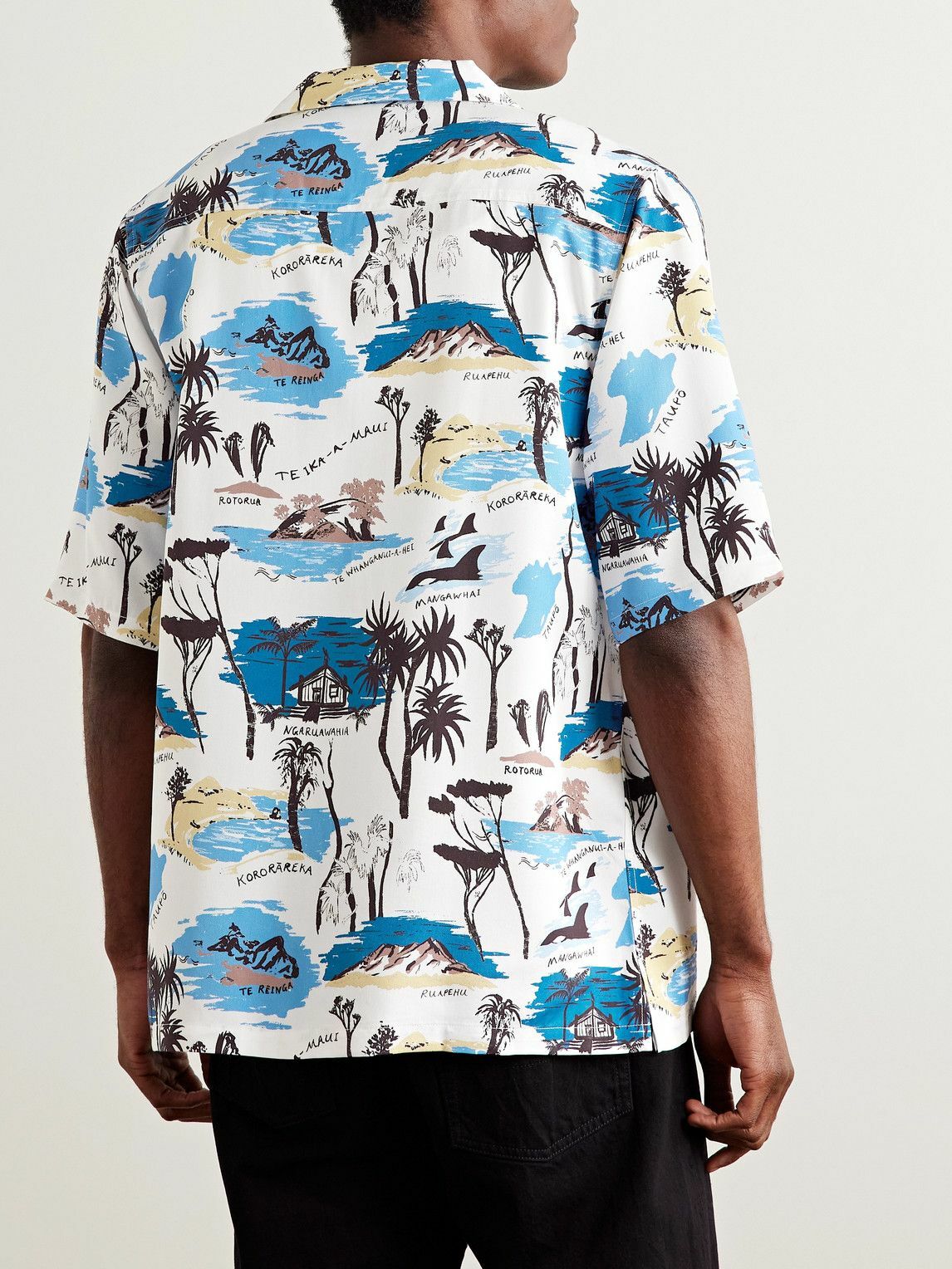 MANAAKI - Te Ika A Maui Camp Collar Printed Lyocell-Twill Shirt - Blue