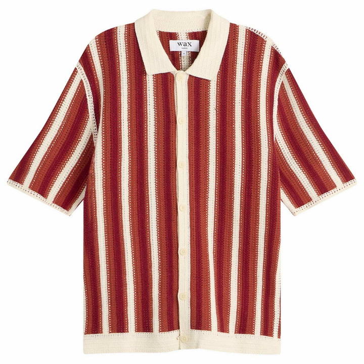 Photo: Wax London Men's Porto Knit Stripe Shirt in Ecru/Orange