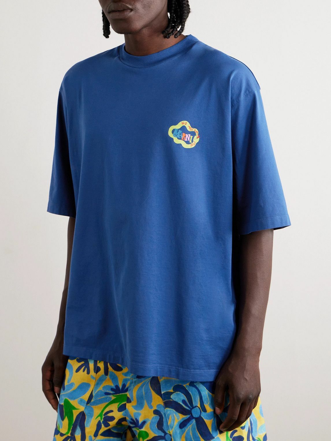 Marni - No Vacancy Inn Logo-Print Cotton-Jersey T-Shirt - Blue Marni