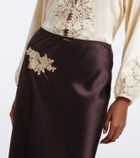 Dôen Elowen lace-trimmed silk satin midi skirt