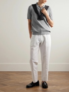 Club Monaco - Slim-Fit Cable-Knit Cotton-Blend Polo Shirt - Gray
