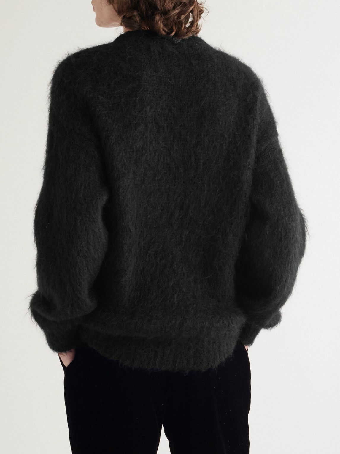 SAINT LAURENT - Logo-Intarsia Mohair-Blend Sweater - Black SAINT LAURENT - Logo-Intarsia Mohair-Blend Sweater - Black
