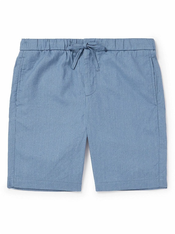Photo: Frescobol Carioca - Felipe Straight-Leg Cotton and Linen-Blend Drawstring Shorts - Blue