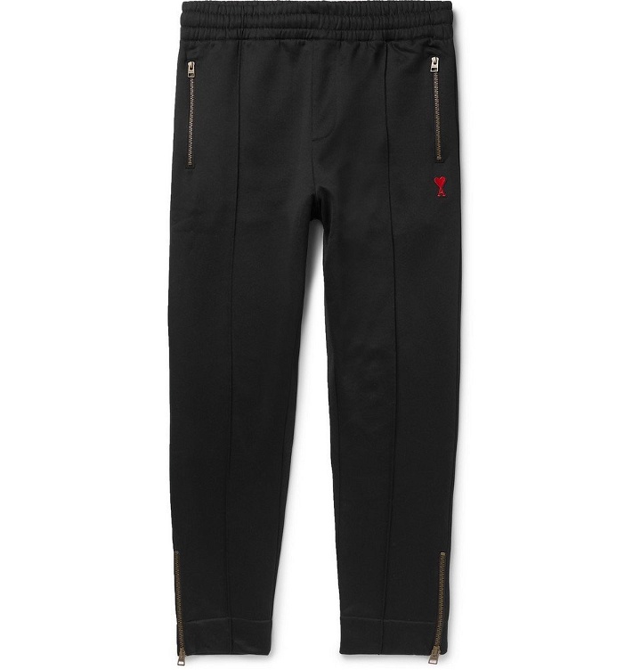 Photo: AMI - Slim-Fit Tapered Logo-Appliquéd Jersey Sweatpants - Black