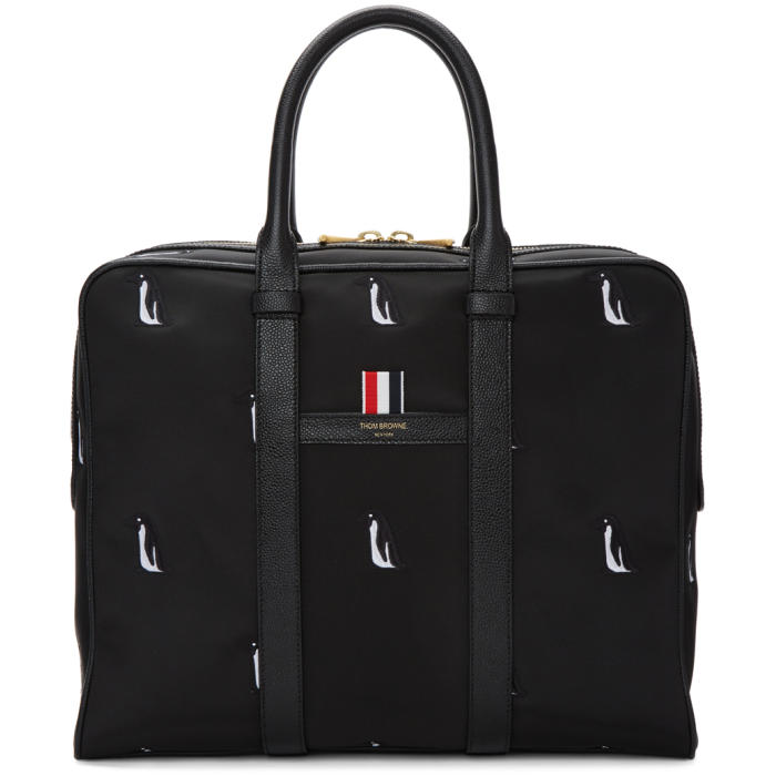 Photo: Thom Browne Black Small Penguin Icon Holdall Briefcase