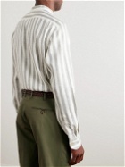 Kiton - Grandad-Collar Striped Linen-Blend Shirt - Green