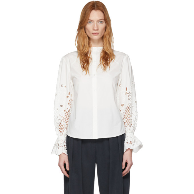 Tシャツ・カットソー CHLOE White Poplin Blouse See by Chloe White Poplin Floral Embroidery Blouse See by Chloe
