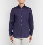 Thom Sweeney - Slim-Fit Cutaway-Collar Linen-Chambray Shirt - Men - Navy