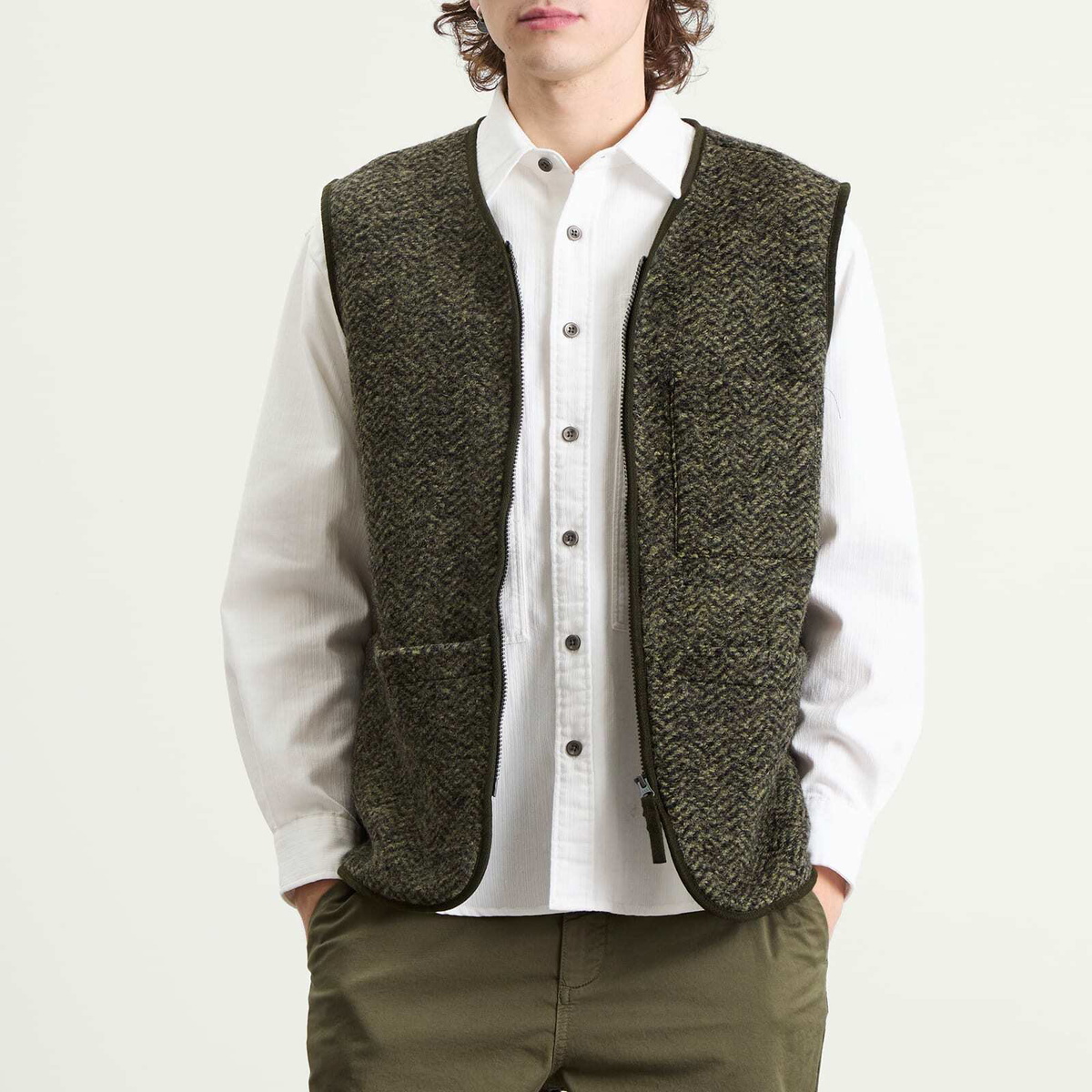 Kestin Men's Bute Vest in Moss Herringbone Wool