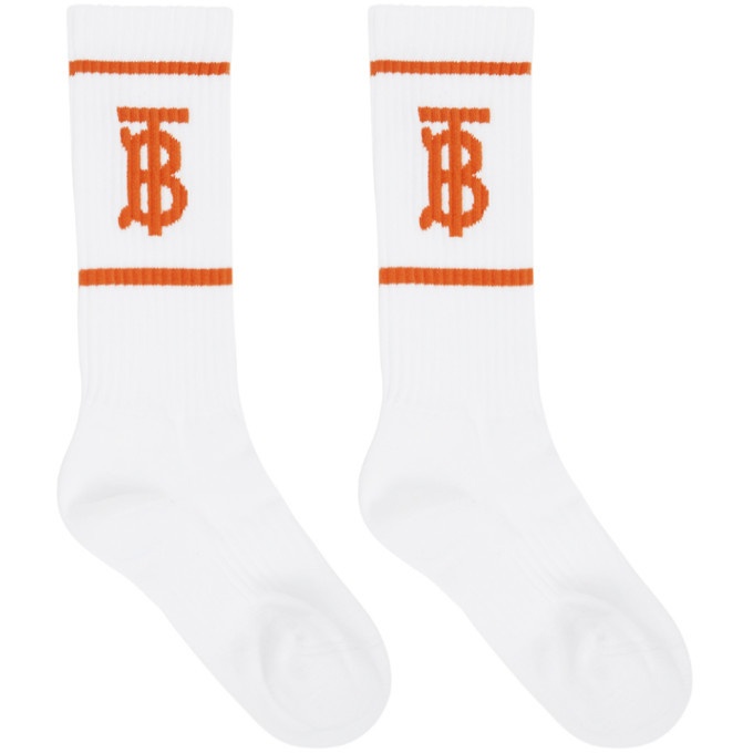 Photo: Burberry White and Orange Intarsia Monogram Socks