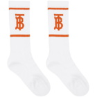 Burberry White and Orange Intarsia Monogram Socks