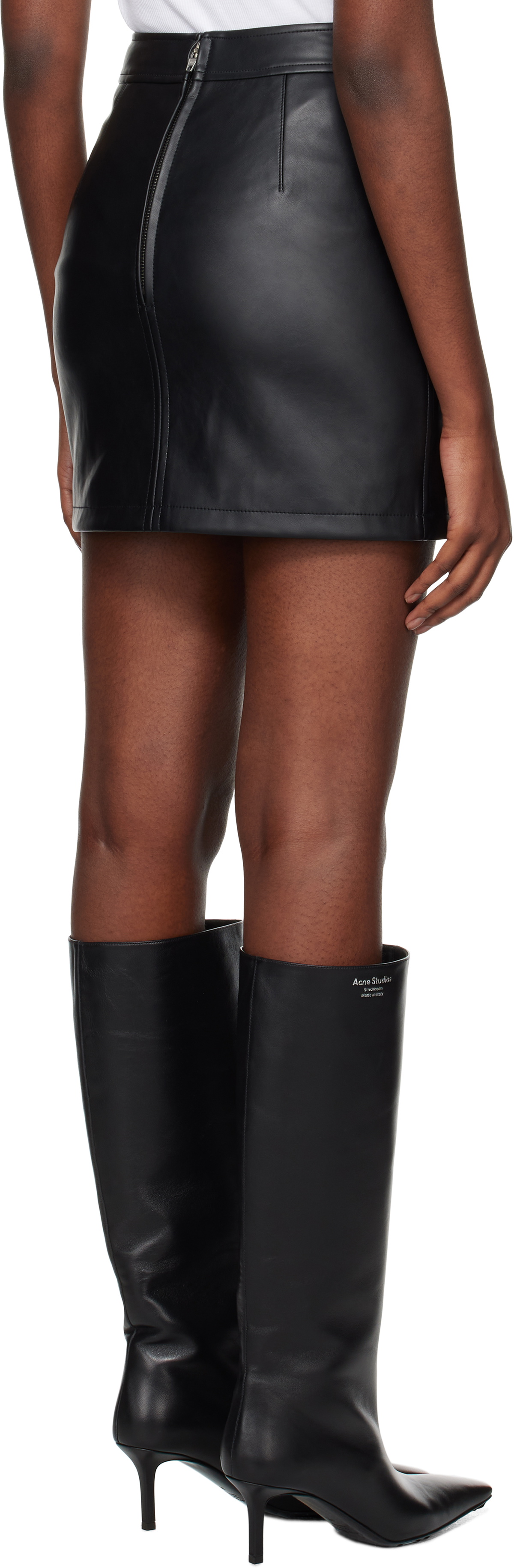 KIMHĒKIM Black V-Waist Faux-Leather Miniskirt