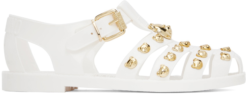 【関税込み】Moschino ホワイト Teddy Stud ジェリーサンダル Moschino White Teddy Stud Jelly Sandals Moschino