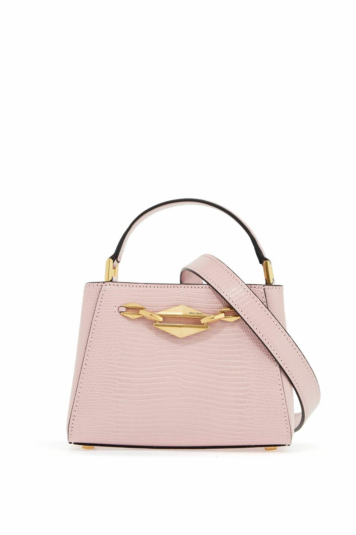 JIMMY CHOO mini diamond link leather lizard print handbag Pink