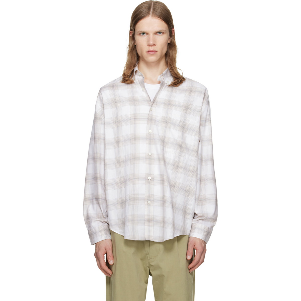 BOSS White & Beige Cotton Poplin Shirt