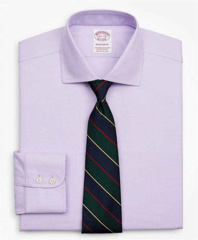 Photo: Brooks Brothers Men's Stretch Madison Relaxed-Fit Dress Shirt, Non-Iron Royal Oxford English Collar | Lavender