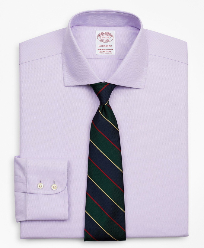 Photo: Brooks Brothers Men's Stretch Madison Relaxed-Fit Dress Shirt, Non-Iron Royal Oxford English Collar | Lavender