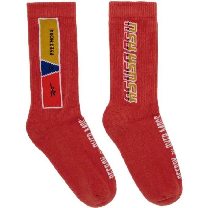 Photo: Reebok by Pyer Moss Red Collection 3 Logo Crew Socks