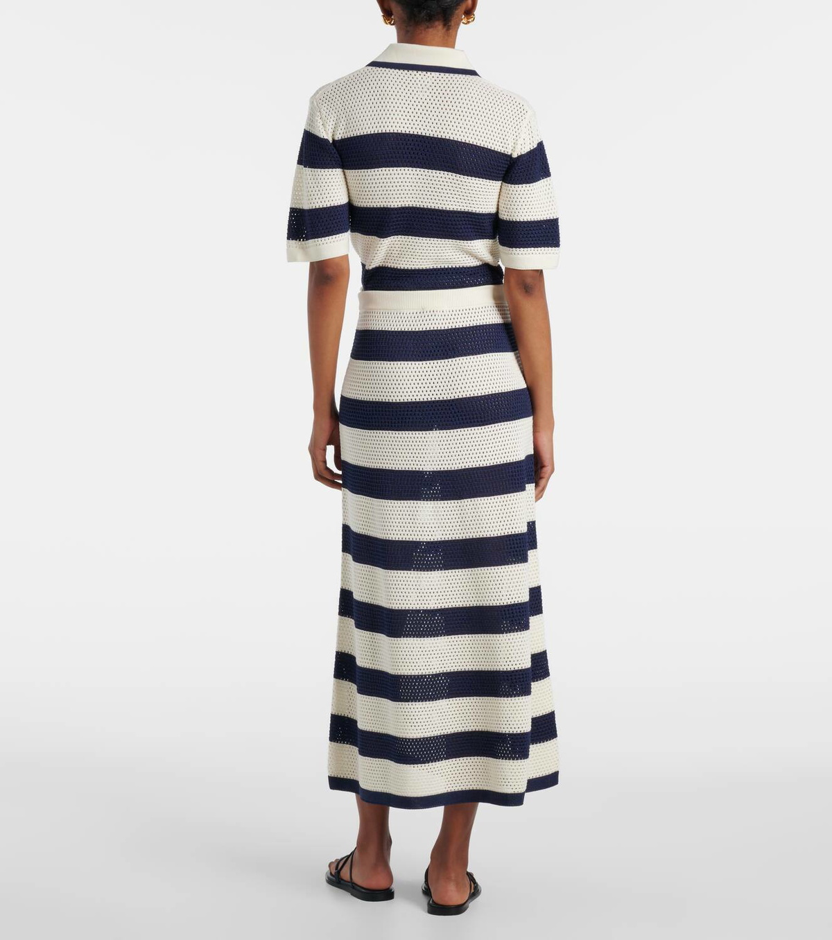 Eres Bateau striped knitted cotton-blend midi skirt