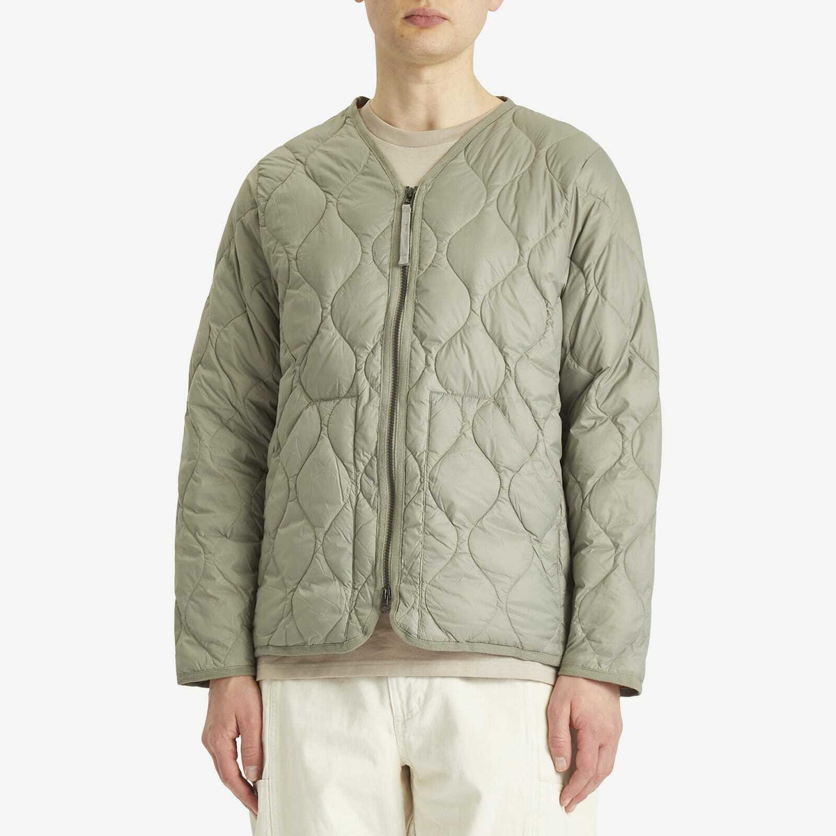 Taion Men's Military Zip V-Neck Softshell Down Jacket in Dark Sage Green