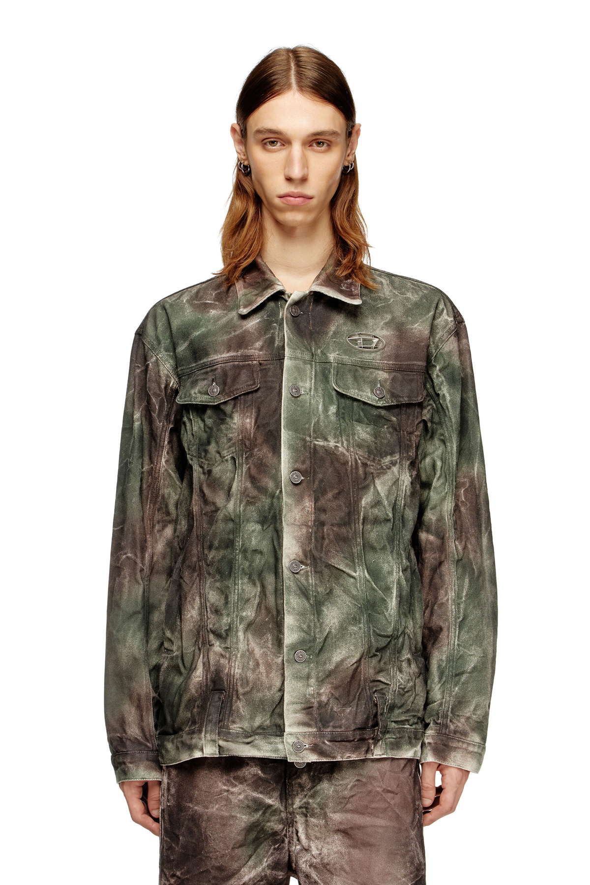 Diesel Trucker jacket in crinkled camo canvas - Jackets - Unisex - Multicolor