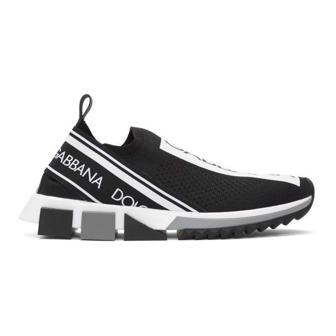 Dolce and Gabbana Black and White Sorrento Slip-On Sneakers Dolce & Gabbana