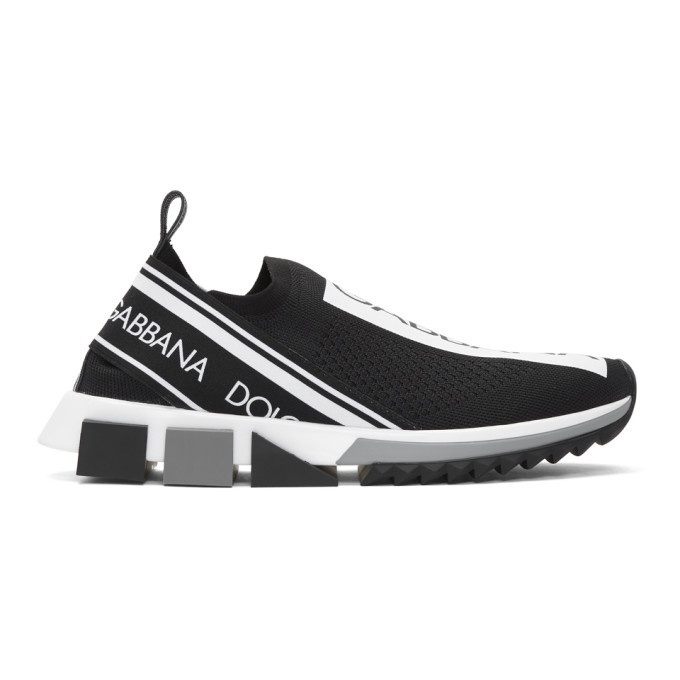 Photo: Dolce and Gabbana Black and White Sorrento Slip-On Sneakers