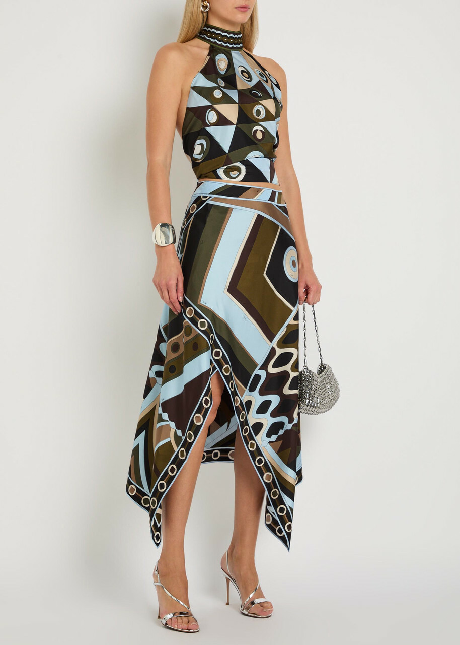 Pucci Asymmetric Printed Silk Midi Skirt Multicoloured
