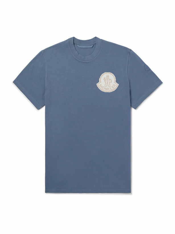 Photo: Moncler - Logo-Appliquéd Cotton-Jersey T-Shirt - Blue