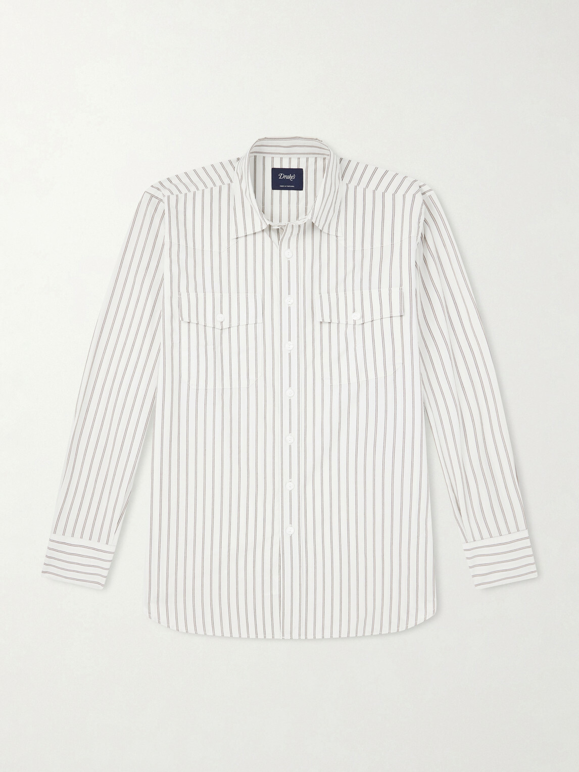 Drake's - Striped Cotton-Poplin Shirt - White