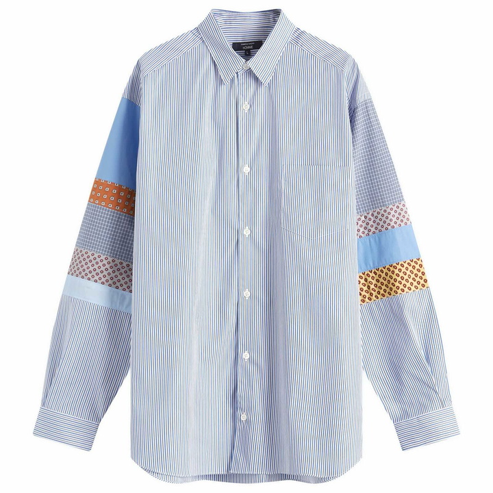 Photo: Comme des Garçons Homme Men's Cotton Poplin Multi Patchwork Shirt in Sax/White/Navy