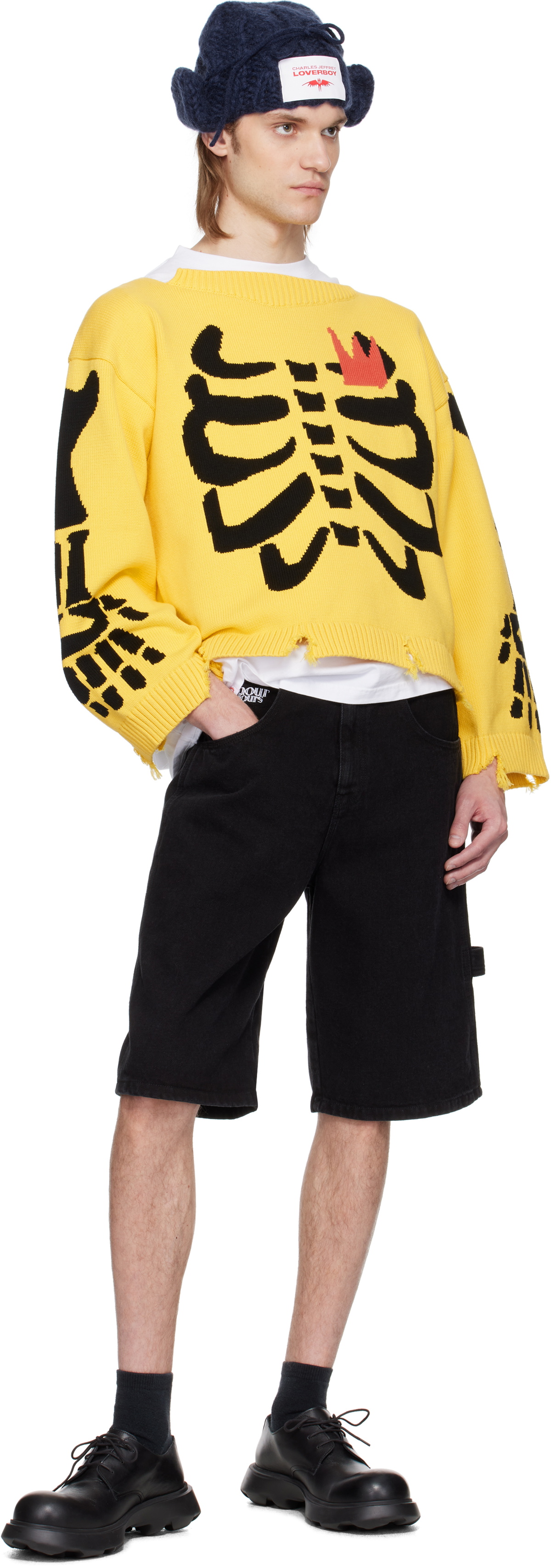 Charles Jeffrey LOVERBOY Yellow Graphic Slash Sweater