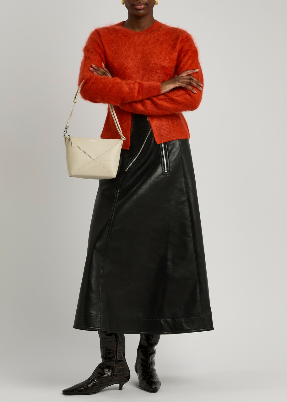Nanushka Aleka Faux Leather Midi Skirt Black
