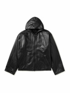 Balenciaga - Oversized Logo-Debossed Leather Hooded Jacket - Black