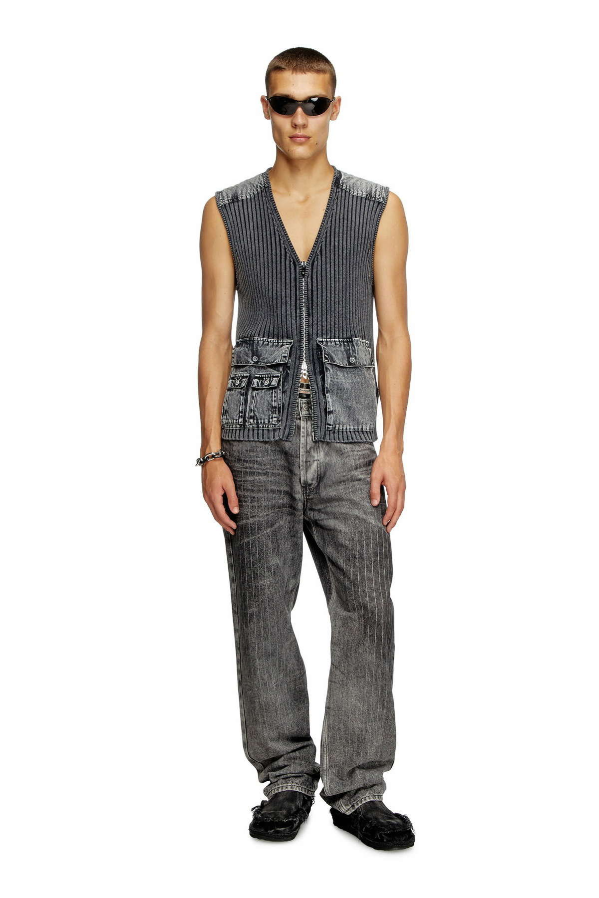 ベスト archive Diesel contrast panel vest y2k Diesel Utility vest with contrast panels - Knitwear Mens in Grey