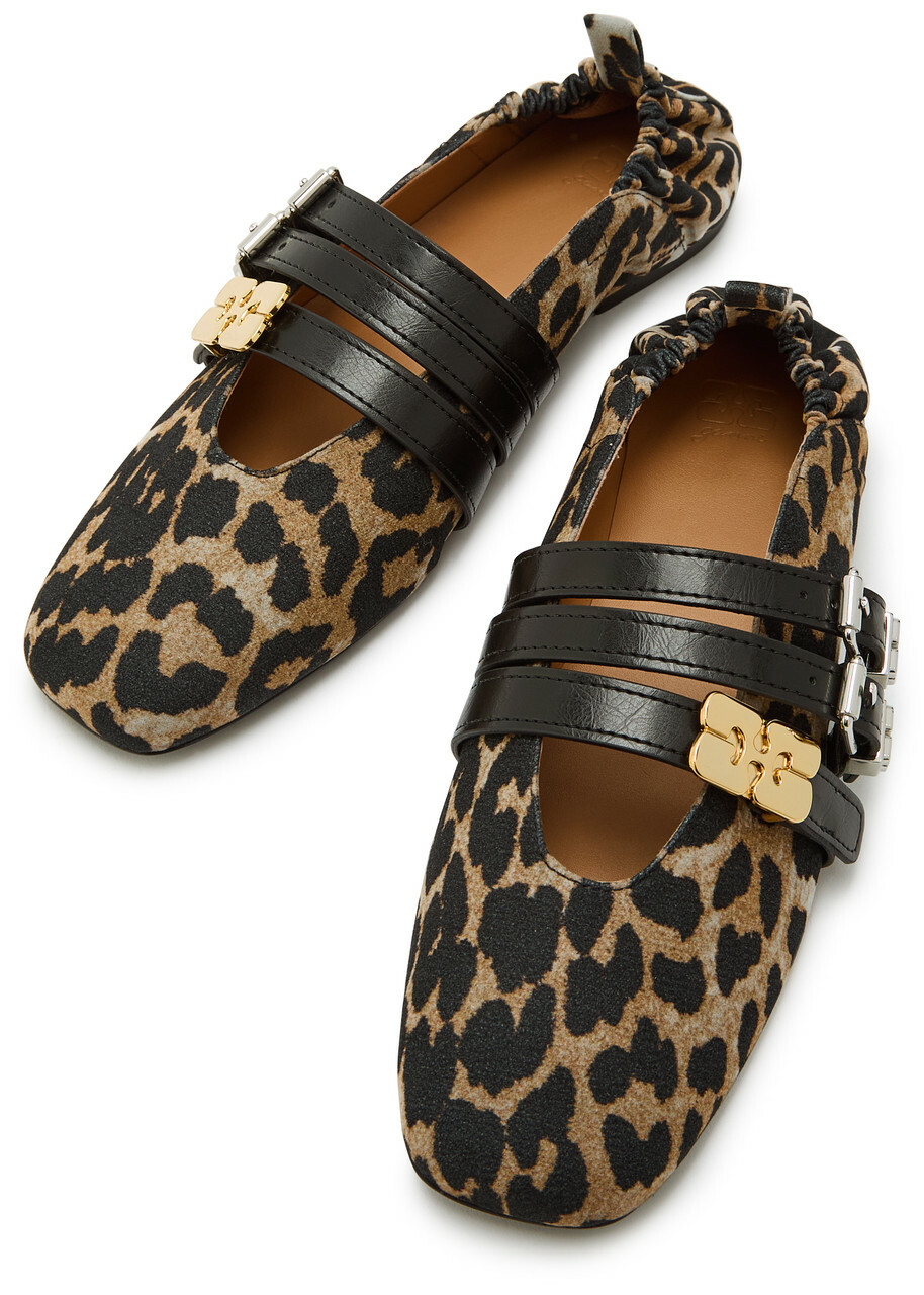 Ganni Leopard-print Suede Ballet Flats